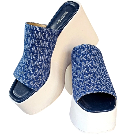 NWT Michael Kors Women's Dabney Platform Slide Sandals Denim Blue & Ivory SZ 9.5 - Picture 8 of 14